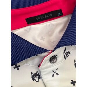 GREYSON Men's Golf Polo Shirt XL White Wolf Arrow Print Performance